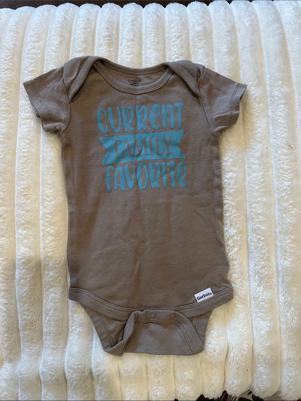 Gerber Brown One-Piece with Blue 'Current Family Favorite' Graphic